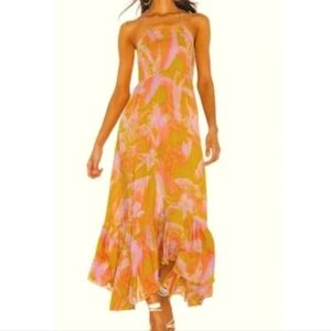 Free People Heat Wave Maxi Dress Sleeveless Pink Olive Floral Size XL